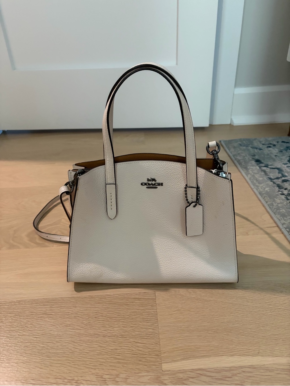 Coach Pebbled Leather Satchel in Chalk/White